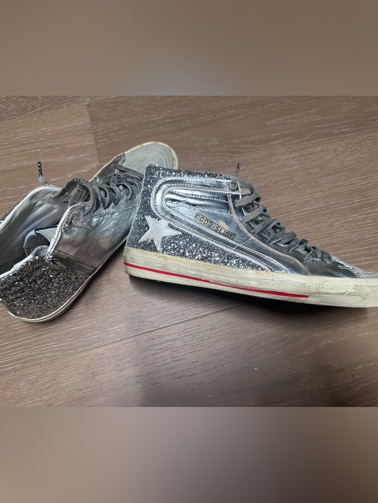 Golden Goose Shoes - Authentic Golden Goose Slide Sneakers Silver Glitter Star | Distressed